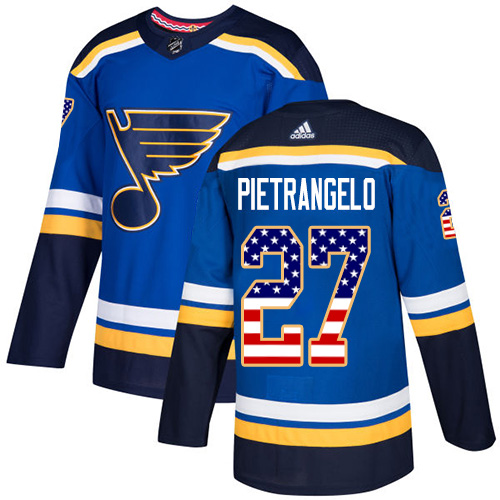 Adidas Blues #27 Alex Pietrangelo Blue Home Authentic USA Flag Stitched NHL Jersey